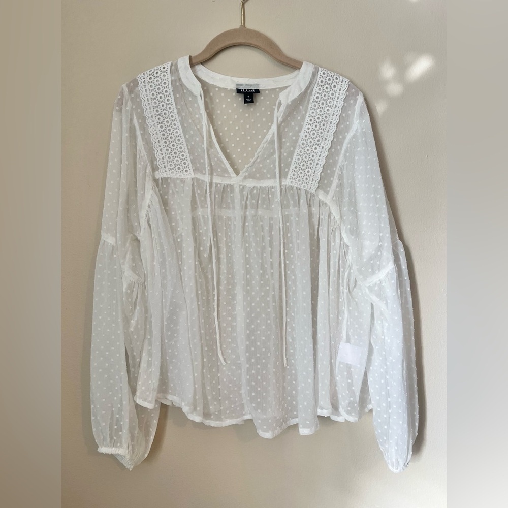 A.N.A Sheer White Drop Sleeve Bohemian Long Sleeve Blouse Size Small